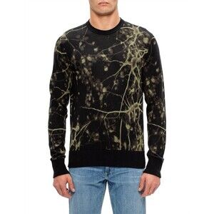 Rag & Bone Black Green Cotton Abstract Bleach Print Pullover Crewneck Sweater